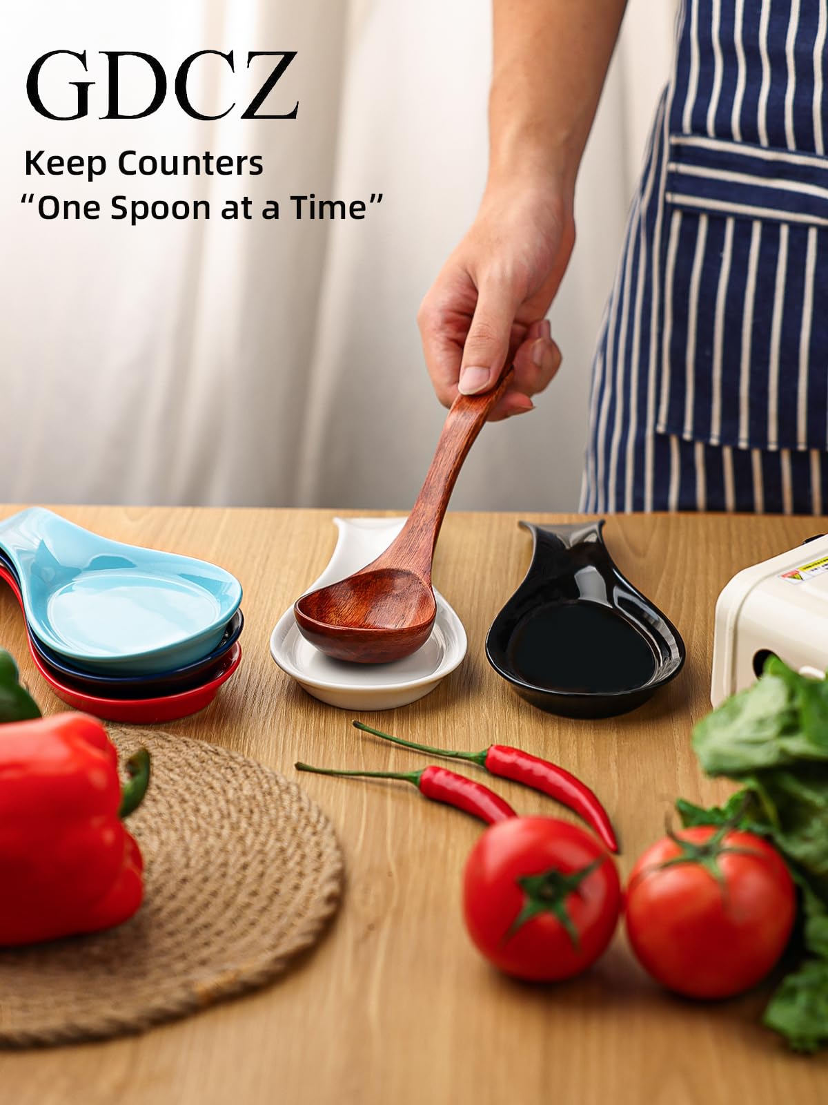 GDCZ Porcelain Spoon Rest - Large Spoon Holder Utensil Rest for Kitchen Counter Stove Top, Navy