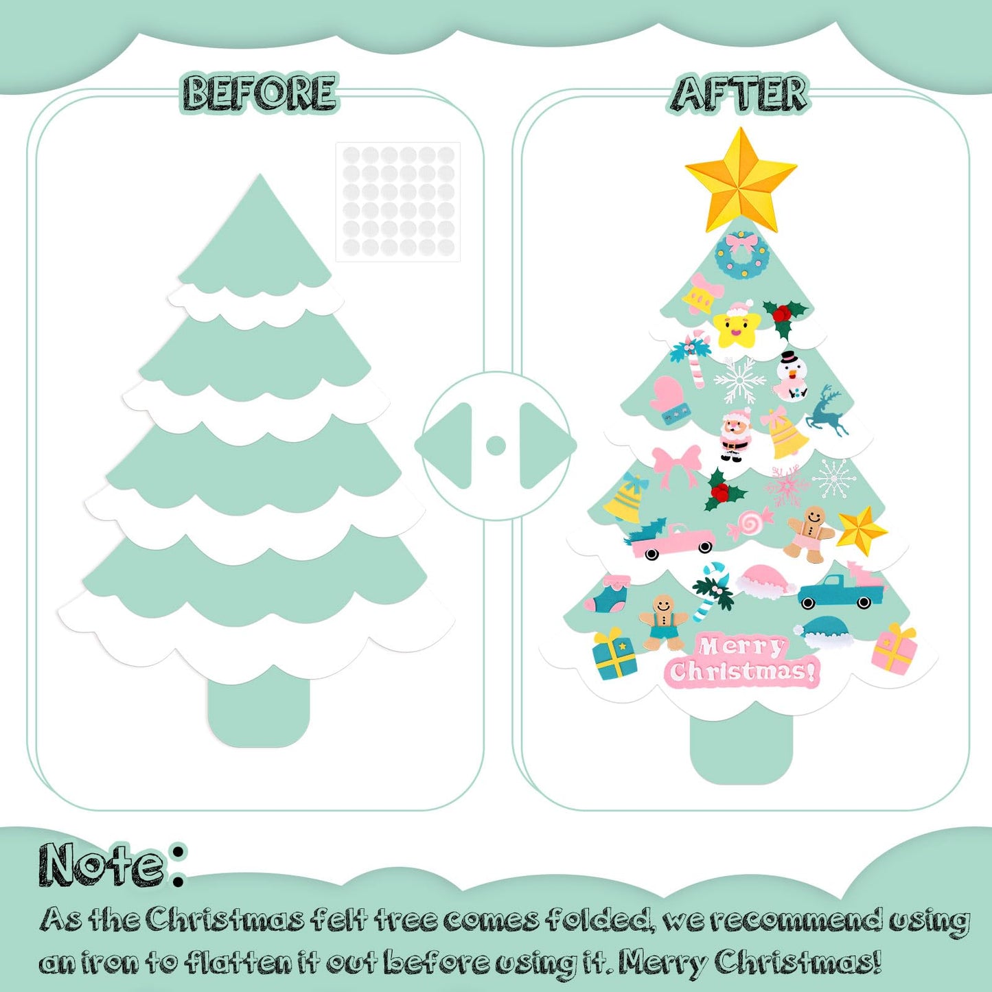 JarThenaAMCS Felt Christmas Tree with Ornaments Boho Green & Pink Xmas Tree DIY Crafts Set for Classroom Home Wall Door Hanging Decorations