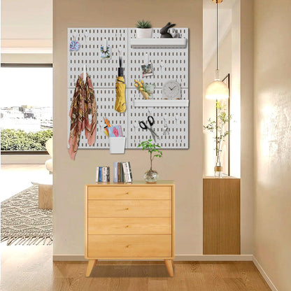 SHGJ&SOFT Peg Board Wall Organizer Panels, 22pcs - Includes 4 White Pegboards & Accessories, Plastic Pegboard for Home，Office, Craft Room, Gaming Setup, 24″×24″, Wall Mount Display Pegboard Panel Kits