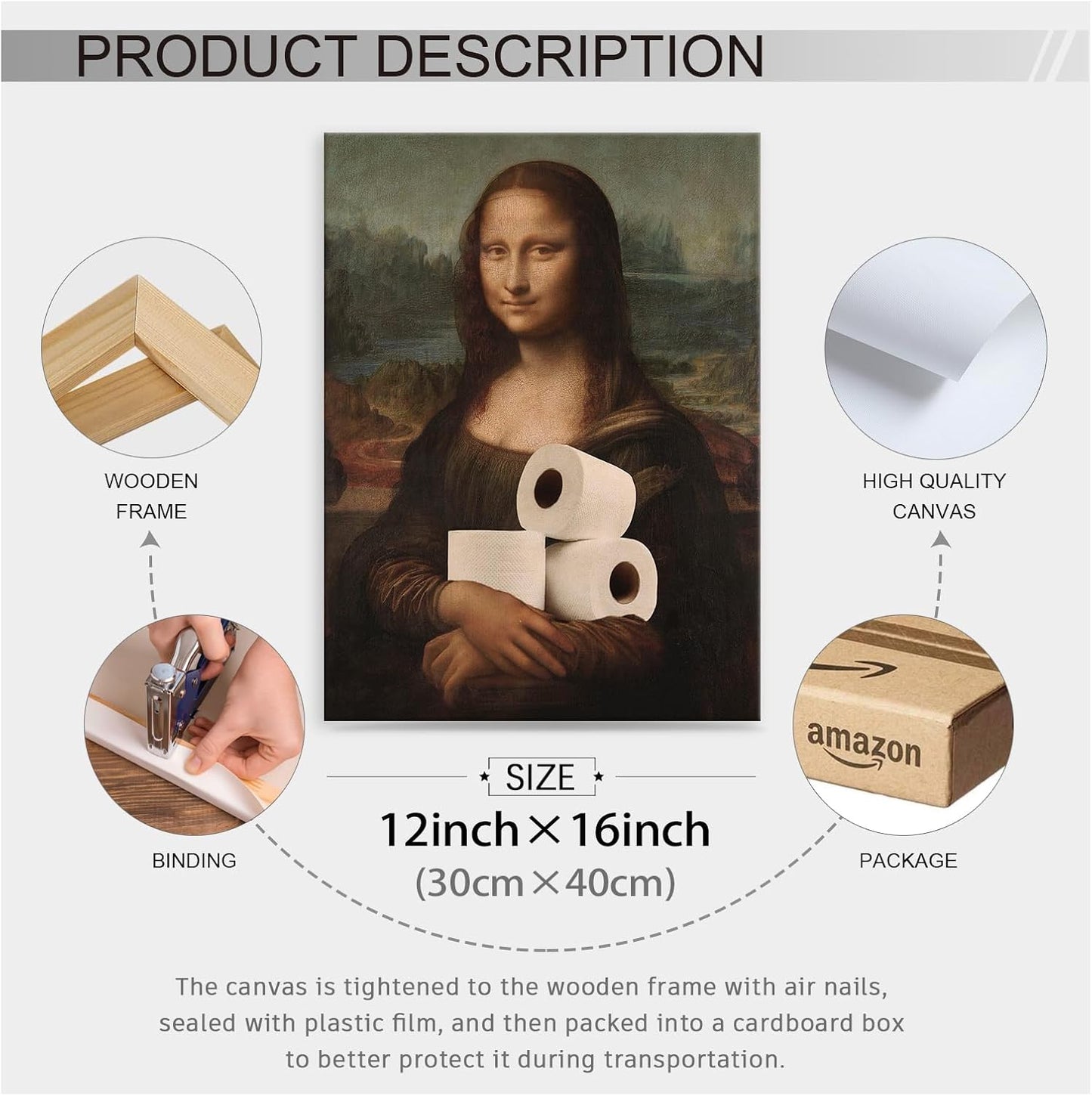 Funny Bathroom Canvas Wall Art, Aesthetic Poster 12x16in Framed Vintage Humorous Classical Oil Painting