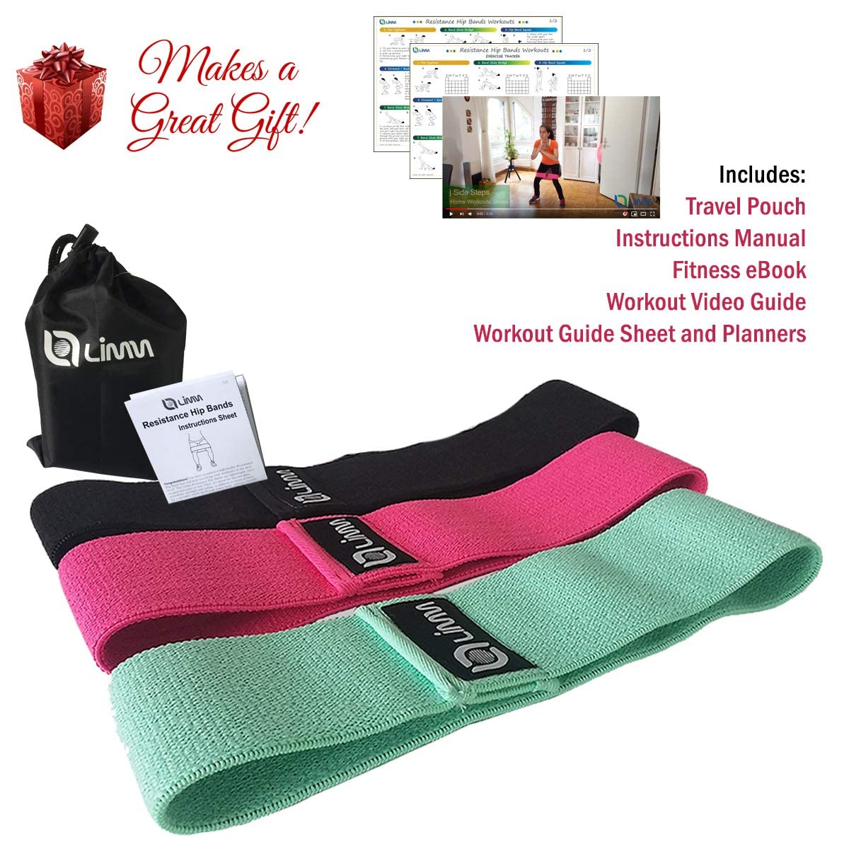 Fittest Pro by Limm Resistance Bands for Legs and Butt, Fabric Exercise Loop Bands Yoga, Pilates, Rehab, Fitness and Home Workout, Strength Bands for Booty
