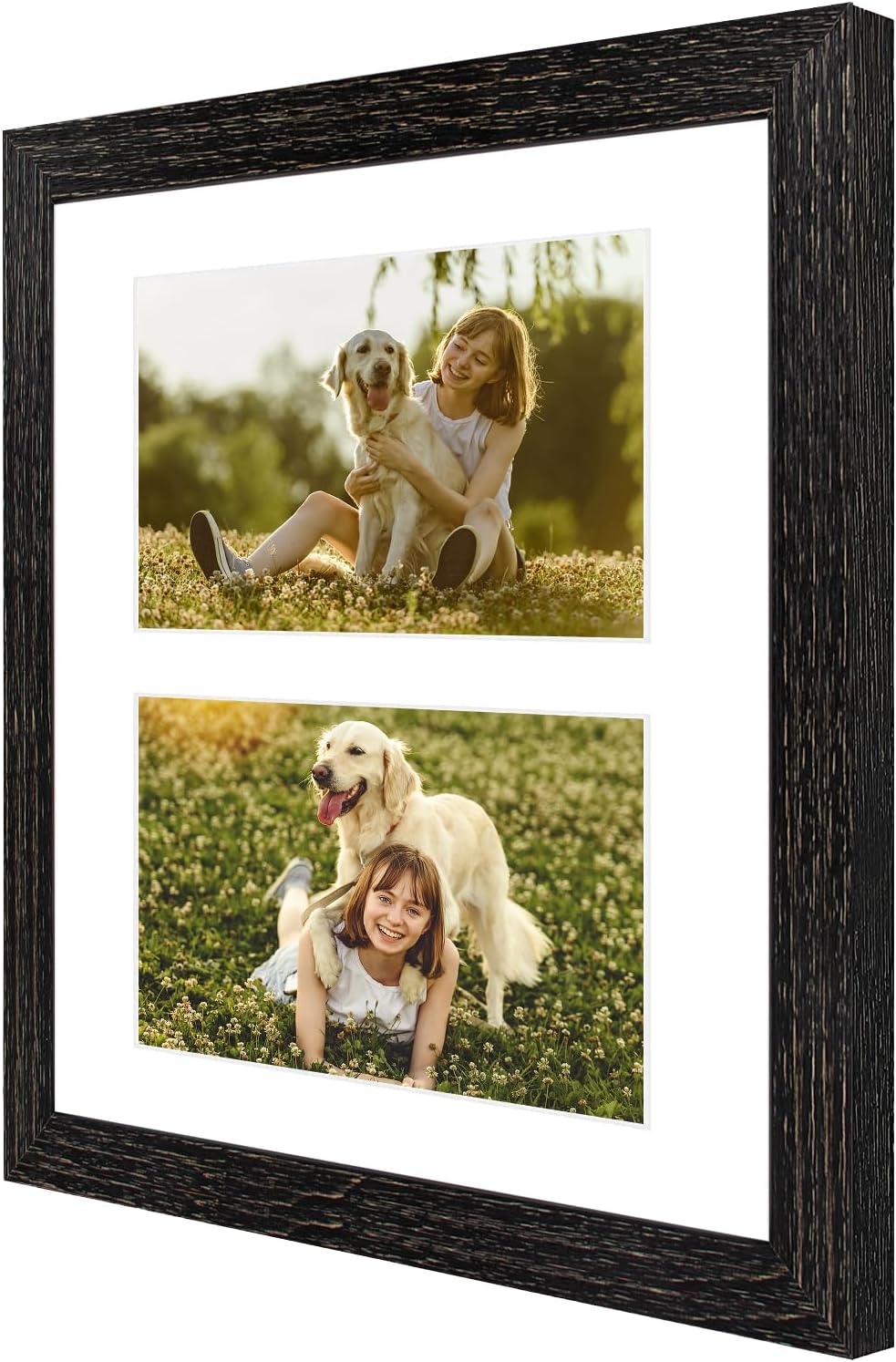 Golden State Art 8x10 Distressed Black Collage Picture Frame, White Mat for (2) 4x6 Pictures