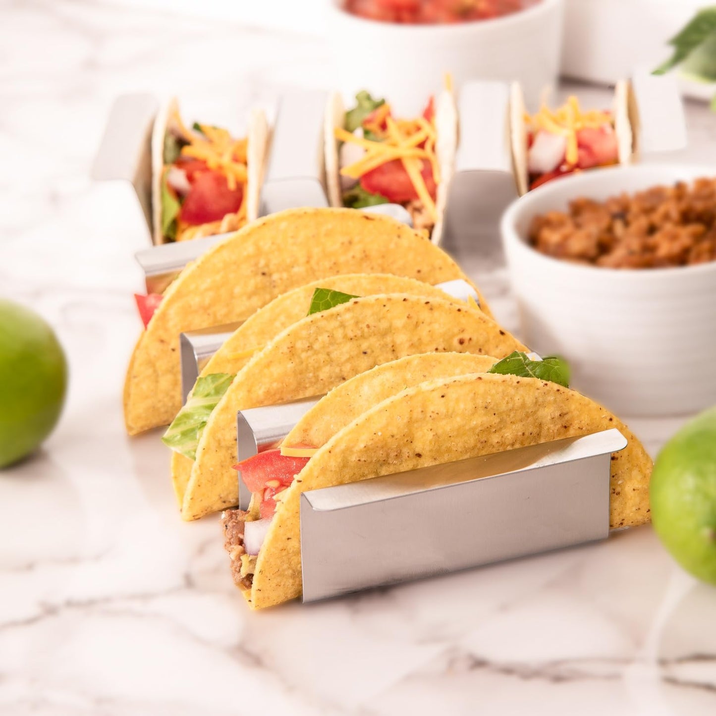 ARTTHOME. Stainless Taco Holders Set of 4 Stand Holders for 3 Tacos, Easy to Clean, Dishwasher Safe, Street Taco Ready