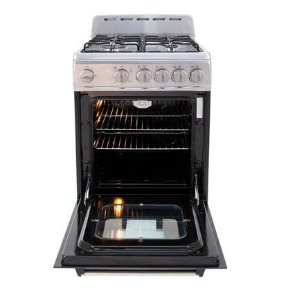 Avanti Gas Range Oven, Compact Freestanding Design, 4 Sealed Burners with Electronic Ignition, 2.1 Cu.Ft. Capacity Features Storage Drawer Broiler and Accessories, 20-Inch, Black