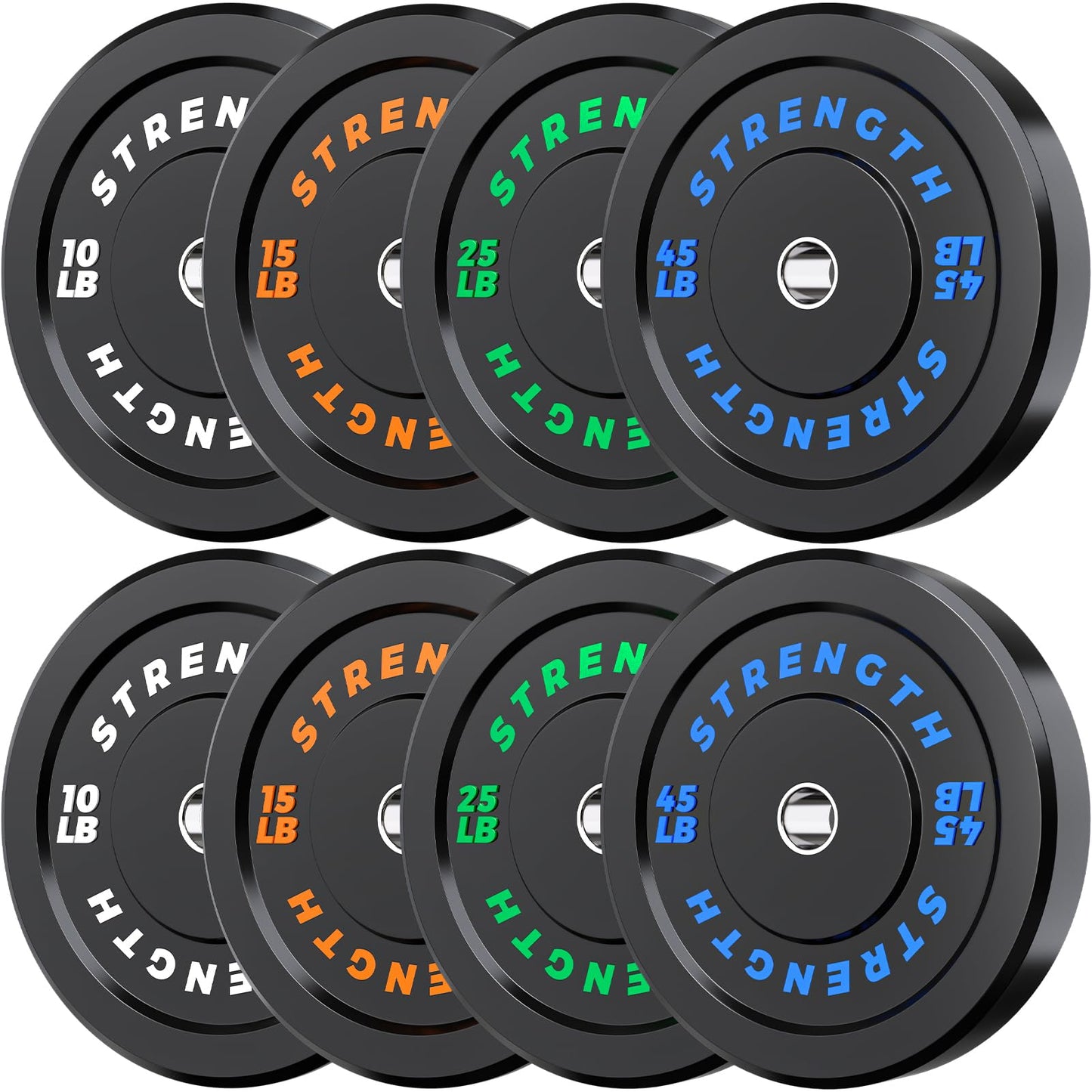 Rendpas 2-Inch Olympic Bumper Plates, 100% Virgin Rubber Low Bounce Barbell Weight for Home Gym Strength Training, 10lb-45lb Black with Color-Coded