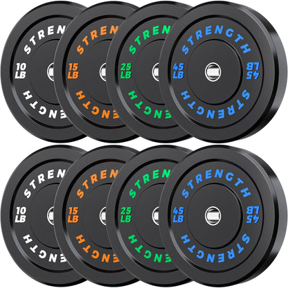 Rendpas 2-Inch Olympic Bumper Plates, 100% Virgin Rubber Low Bounce Barbell Weight for Home Gym Strength Training, 10lb-45lb Black with Color-Coded