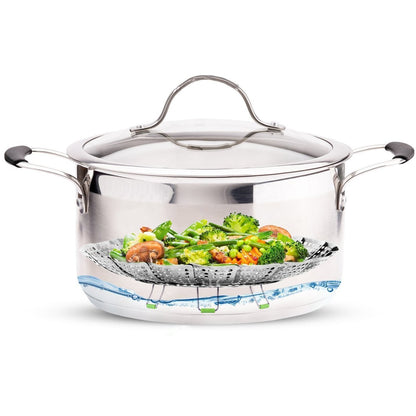 Consevisen Vegetable Steamer Basket for Cooking Food, Stainless Steel Veggie Steam Basket for Pot, Folding Expandable Steaming Insert with Extendable Handle Fits Various Size Pot, 7.1" to 11"