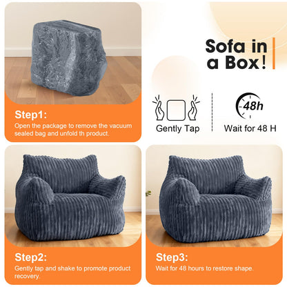 HarborHue Giant Bean Bag Chair with Ottoman, Oversized Memory Foam Bean Bag Sofa for Adults and Kids, Large Comfy Fluffy Single Lounges Mini Couch for Living Room, Bedroom & Dorm(Gray)