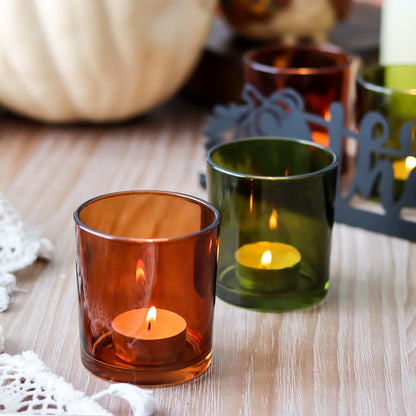 SYFURNIX Thanksgiving Centerpieces Glass Tealight Votive Candle Holder Include 1 Candle Tray & 4 Candle Holders Fall Thanksgiving Table Decorations Indoor
