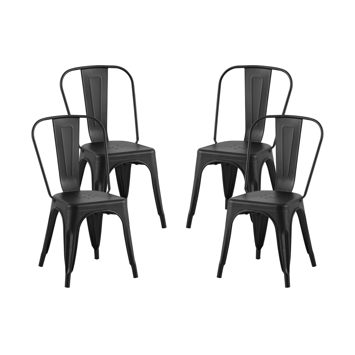 AC Pacific Stackable Metal Dining Chairs Set of 4 for Indoor and Outdoor Use, Durable Stacking Seat, Farmhouse Kitchen, Bar, Patio, Bistro, Cafe, Industrial Style, Matte Black