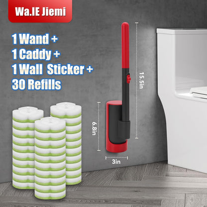 30 Disposable Toilet Brush Kit with Refills, No-Touch Toilet Wand Cleaning System, Wall Mounted Toilet Bowl Cleaner