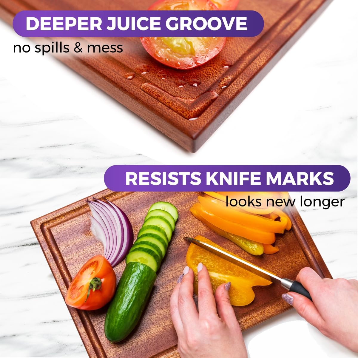 Straga Premium Mahogany Hardwood Cutting Board, 12" x 9" x 0.75", Sustainable Kitchen Essential with Juice Groove