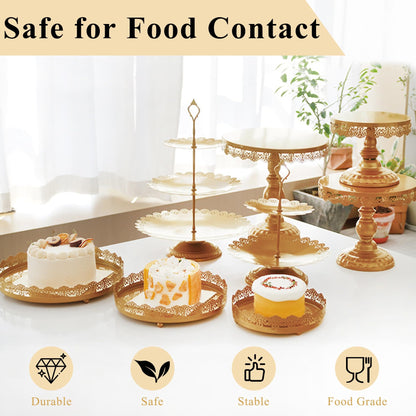 JALANCY Set of 9 Cake Stands Metal Cupcake Stand Set Multiple Styles Candy Fruit Display Tower Dessert Plate Cake Serving Tray for Birthday Party Wedding Anniversary Baby Shower Engagement (Gold)
