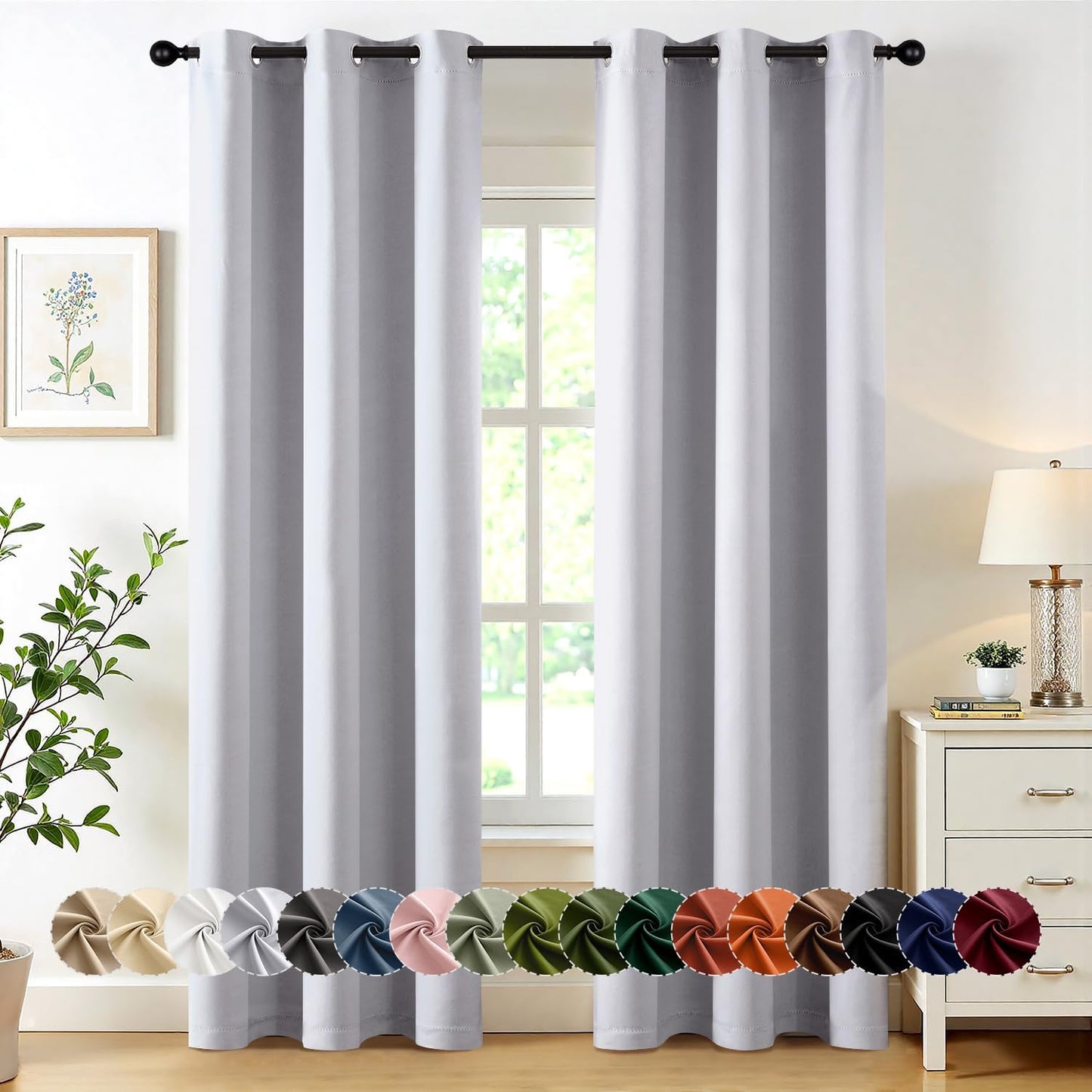 MIULEE Blackout Curtains - Thermal Insulated Room Darkening Drapes | 84 Inch, Greyish White, 2 Panels