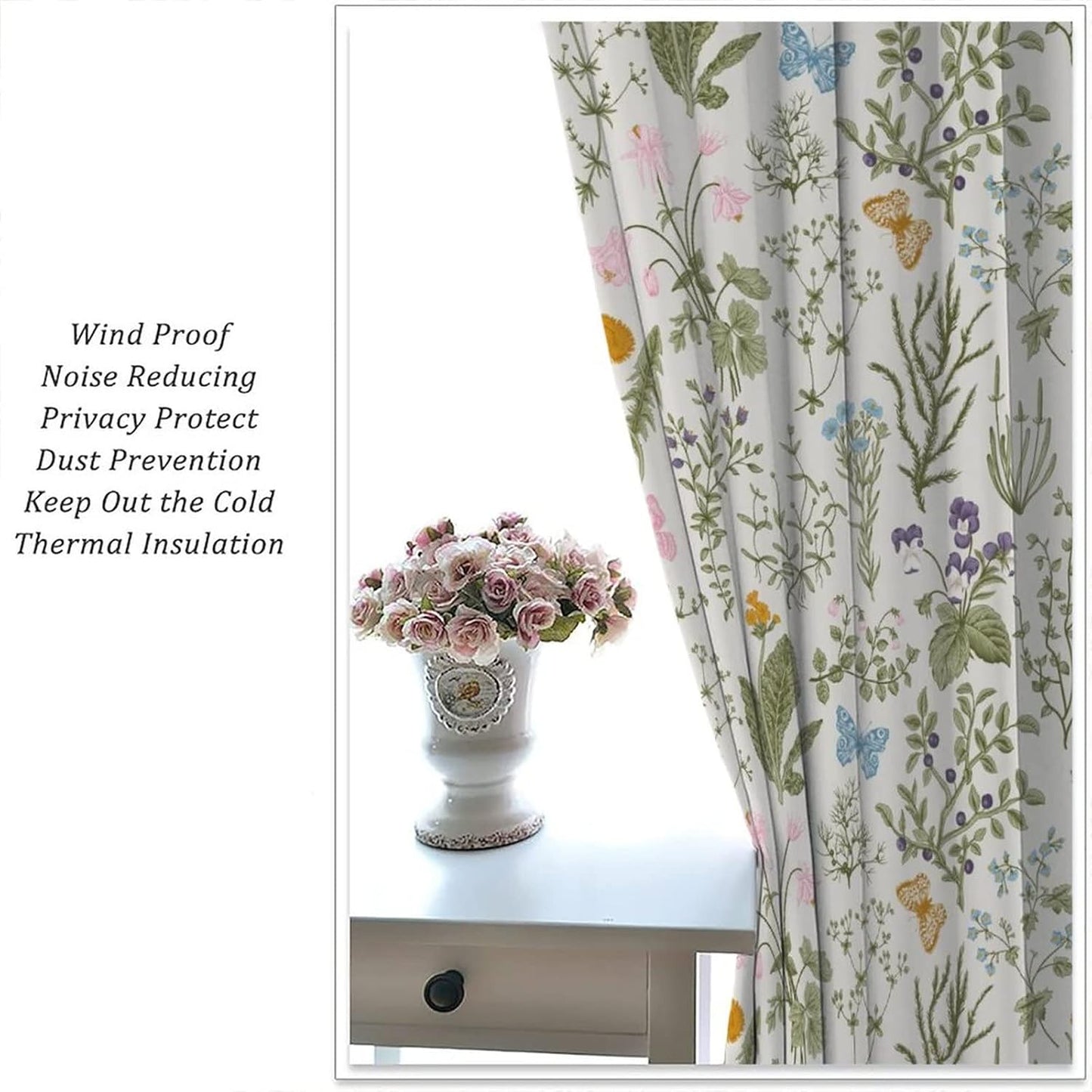 GoDazzling 52x84in 2 Floral Blackout Windows Curtains, Vintage Garden Plants Herbs Flowers Botanical Classic Design Art