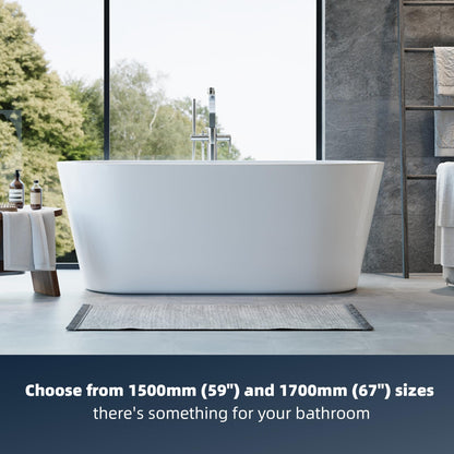 Garvee 59 in Acrylic Freestanding Bathtub - Extra Deep Soaking Tub for Adults, Stand Alone Tub with Integrated Overflow Drain, CUPC Certified Modern Bathroom Tub, White