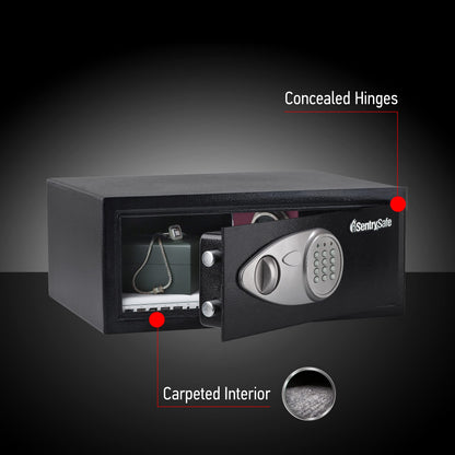 SentrySafe Shelf Safe with Digital Keypad Lock, Steel Safe with Interior Lining and Bolt Down Kit for Money, Jewelry, 0.78 Cubic Feet, 7.1 x 16.9 x 13.8 Inches, X075