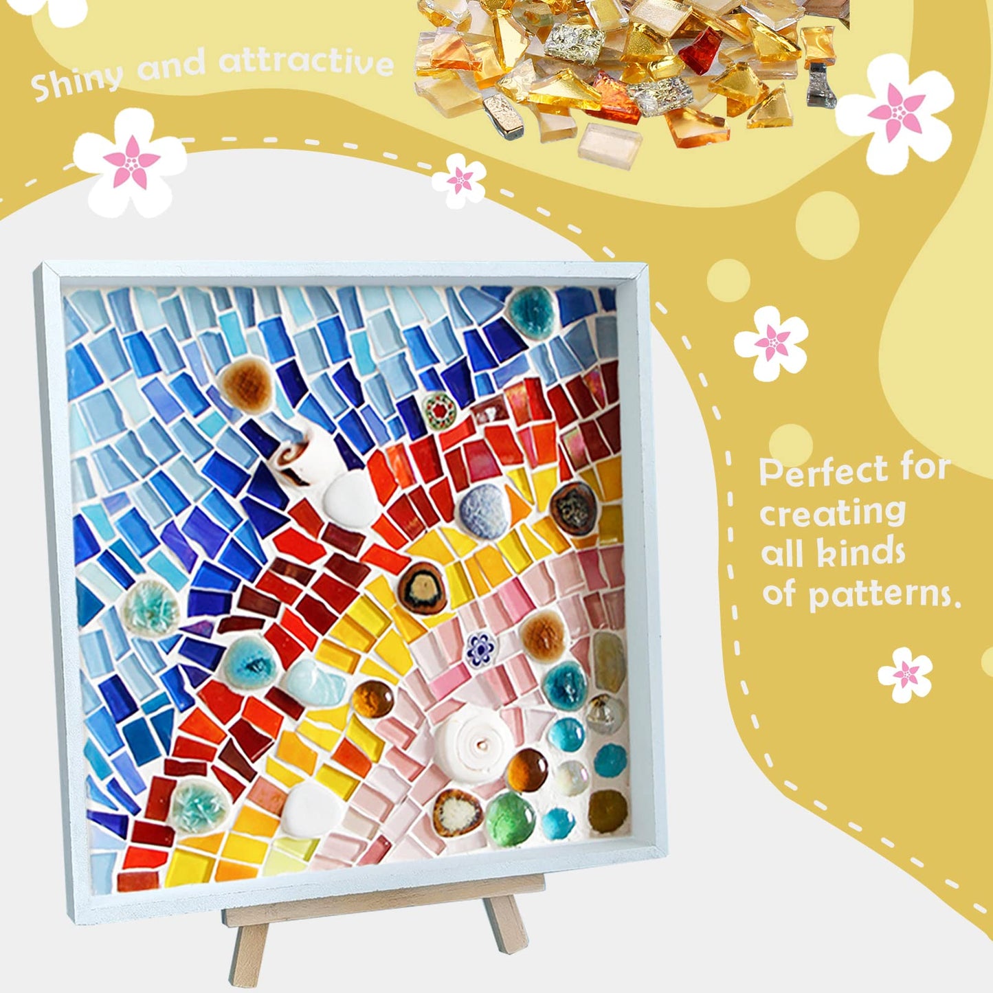 LITMIND Gold Mixed Irregular Glass Mosaic Tiles for Art Crafts, 9oz Value Pack Mosaic Making Supplies, Glass Mosaic Kits for Adults