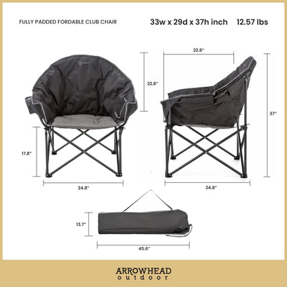 ARROWHEAD OUTDOOR Oversized Heavy-Duty Club Folding Camping Chair with Pocket, Cup Holder, Portable, Padded, Moon, Round, Saucer, Supports 330lbs, Carrying Bag