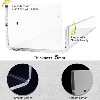 Mavachou 15 inch Display,6pcs 5MM Clear Acrylic Floating Wall Ledge Shelf Wall Mounted Nursery Kids Bookshelf Invisible