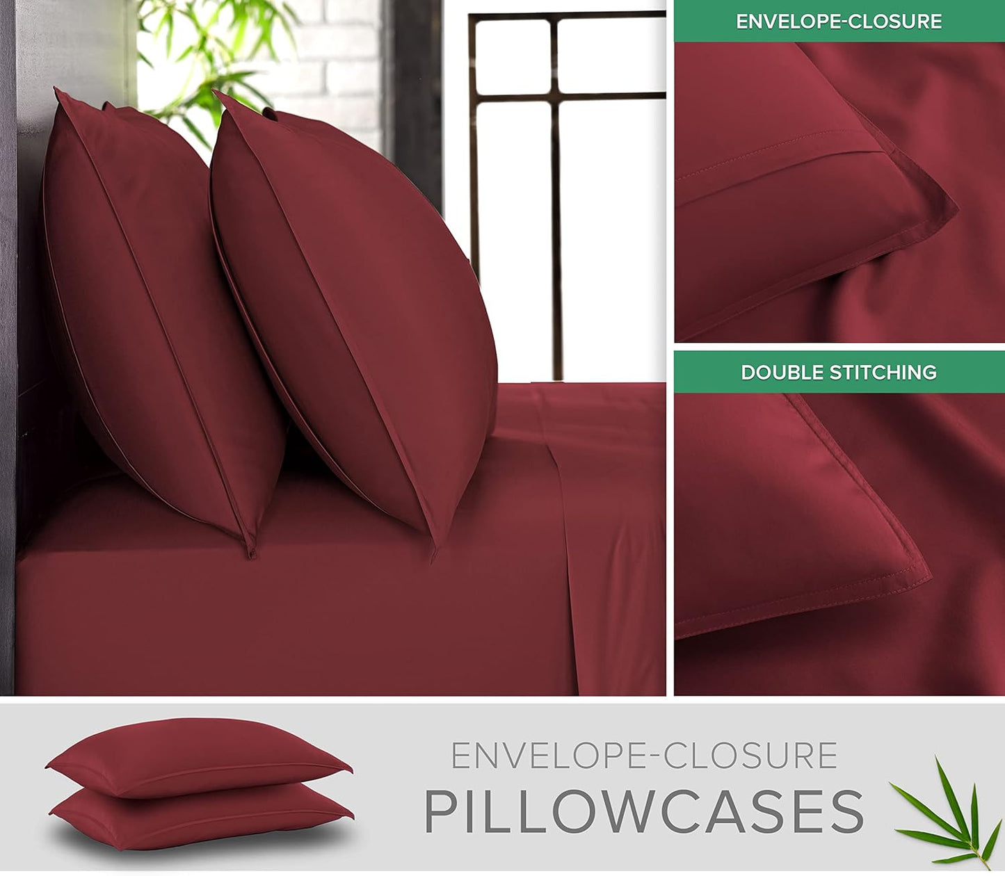 Pure Bamboo Full Bed Sheet Set - 100% Organic Viscose, Luxuriously Soft & Cooling | Merlot Color, 2-Year Quality Promise