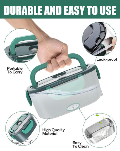 Buddew Electric Lunch Box 80W Food Heater with Dual Container, Portable Lunch Warmer for Adults, Upgraded Heated Lunch Box for Car/Truck/Office (GREEN-Dual Container)