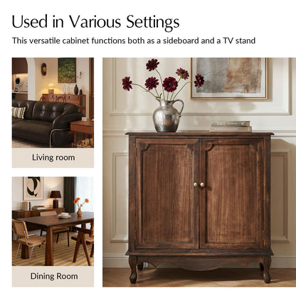 The support you need Solid Wood Sideboard with Adjustable Feet, 2 Shelves Storage Accent Cabinet with Double Doors, Farmhouse Buffet for Living Room, Dining Room & Entryway, Walnut