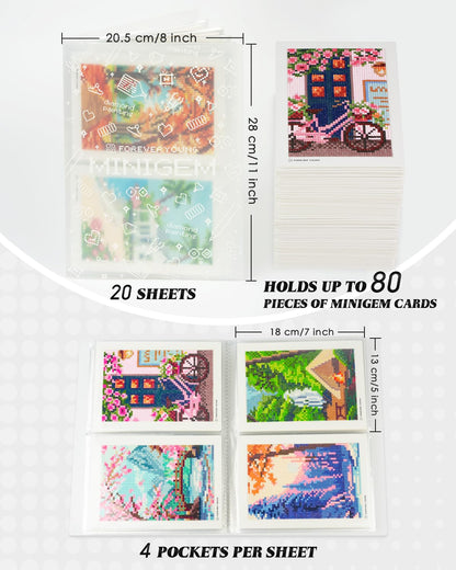 Foreveryoung 7-Inch Minigem Diamond Art Storage Book, 80 Pages Diamond Painting Accessories and Tools with Clear Protectors, Portfolio Folder for Artwork Organizer