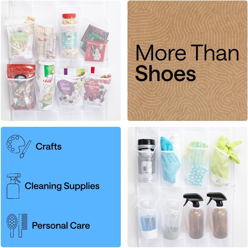 12 2 Closet Closets 64H 9.5W GORILLA GRIP Over the Door Shoe Organizer, Large Breathable Mesh Pockets, Space Saving