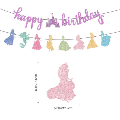 Neyeidru Princess Birthday Banner Decorations - Pink Happy Birthday Garland Glitter Bunting for Girls Coquette Birthday Party Decorations Favor Supplies