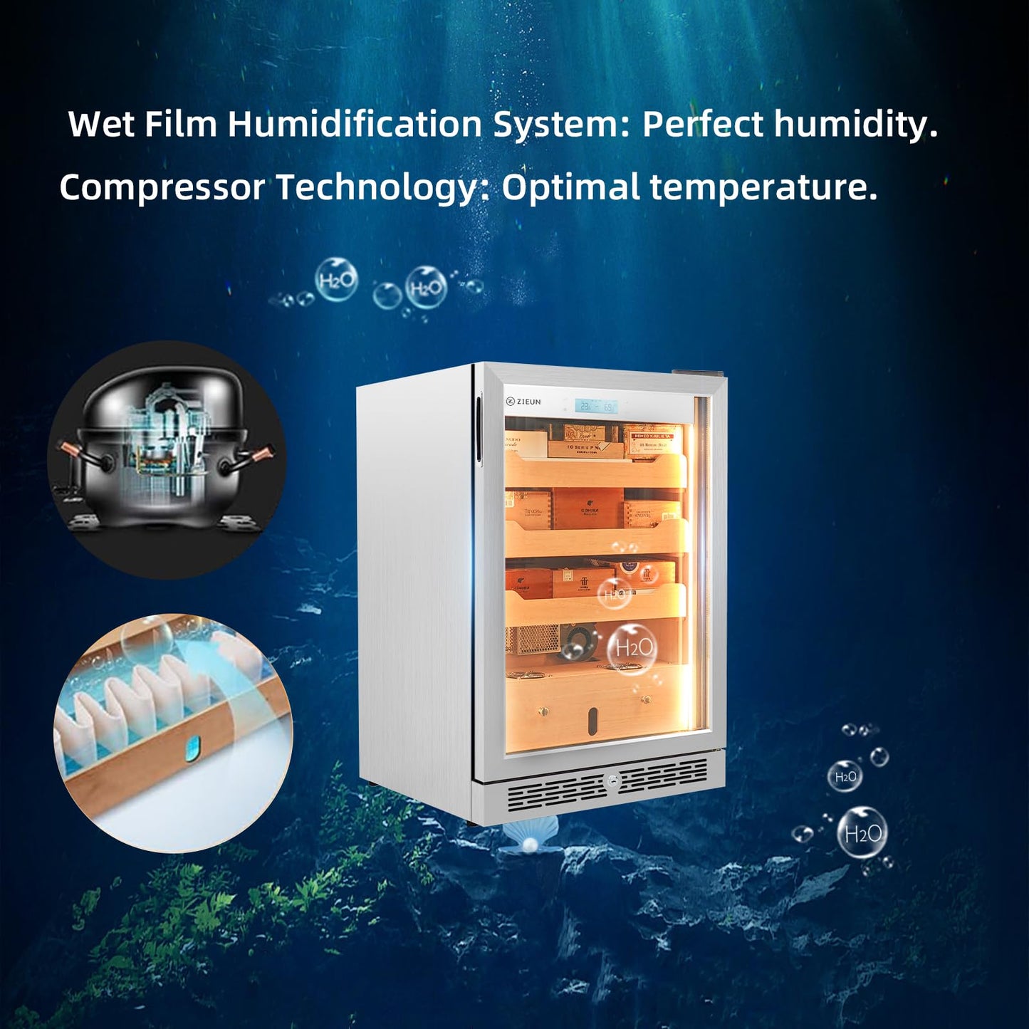 ZIEUN Upgrade 84L Electric Cigar Humidor Temperature & Humidity Control,Built-in Humidification System with Spanish Cedar Wood Shelves, Holds 800 Cigars with LED
