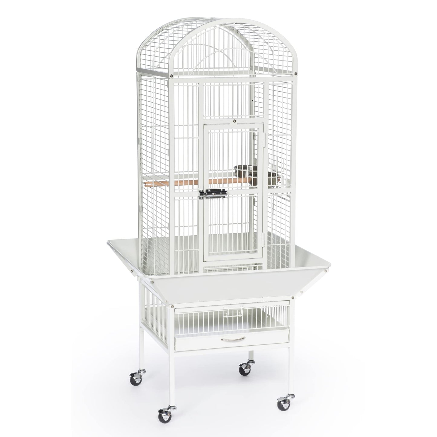 Prevue Pet Products Dome Top Bird Cage - Powder‑Coated Steel Cage with Wheels, Push Button Locks, Seed Guards and Perch, Ideal for Cockatiels, and All Small-Medium Sized Birds - Chalk White