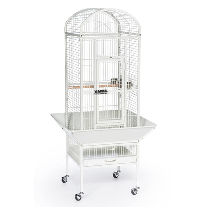 Prevue Pet Products Dome Top Bird Cage - Powder‑Coated Steel Cage with Wheels, Push Button Locks, Seed Guards and Perch, Ideal for Cockatiels, and All Small-Medium Sized Birds - Chalk White