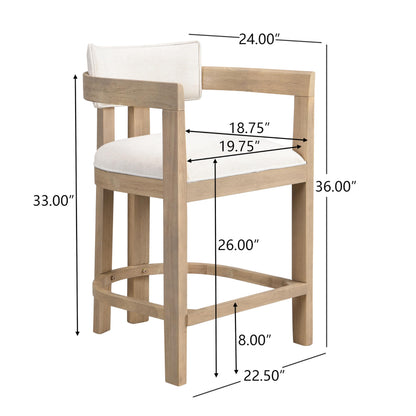Christopher Knight Home Set of 2 Ryland Modern 26" Counter Height Bar Stools, Fabric Upholstered Counter Stools,Wooden Kitchen Island Armchair with Footrest, Round Backrest, Soft Seating,Beige+Natural