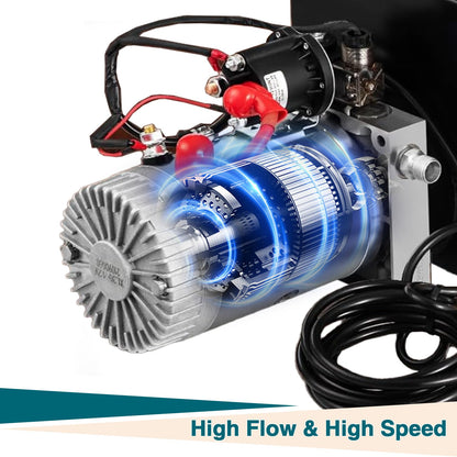 4 Quart Hydraulic Pump Single Acting Hydraulic Dump Trailer Pump 3200 PSI Hydraulic Power Unit with 12V DC Metal Oil Reservoir, Single Action Powering Unit, SAE #6 Ports