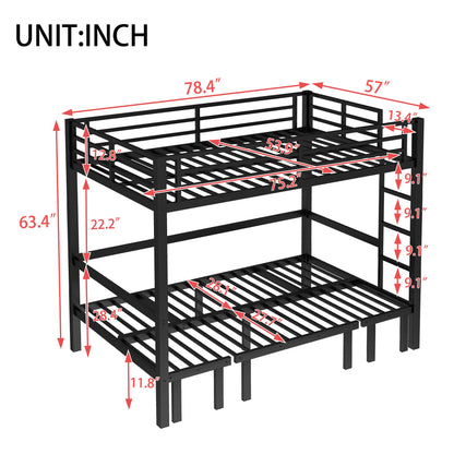 Bellemave Full Over Full Futon bunk Bed, Lower bunk can be Pulled Out in Three Sections, Loft Bed with Sofa for Teens, Adults, Bedroom, Black(Excluding Cushions and mattresses)