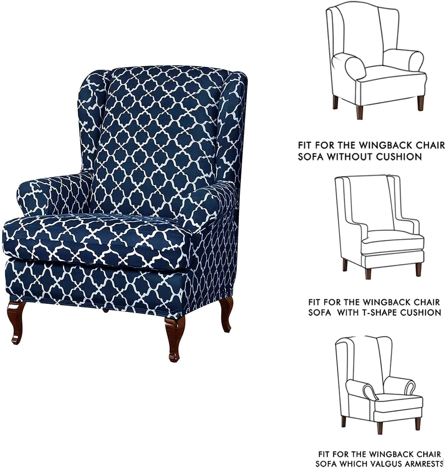 2 Eco-Ancheng Wingback Chair Slipcover Piece Wingback Chair Cover Spandex Wing Chair Slipcovers Wingback Armchair
