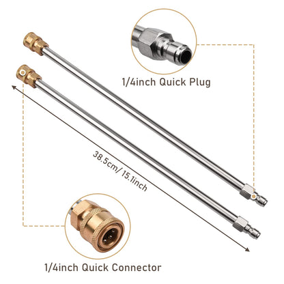 TRELVEX 14 Inches Pressure Washer Surface Cleaner Stainless Steel Housing Power Washer Accessory with 4 Wheels 1/4 Inch Quick Connector 2 ExWand Attachments 4000 PSI for Cleaning Driveways Sid