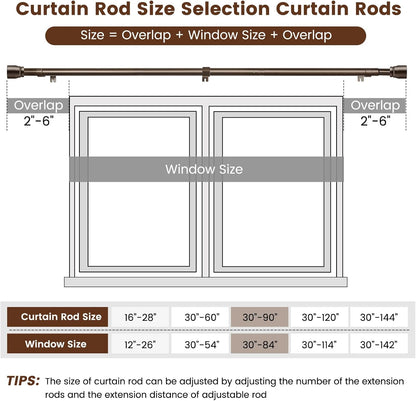 Skiennix Heavy-Duty Adjustable Brown Curtain Rod - Fits 30-84 Inch Windows, 1 Inch Diameter
