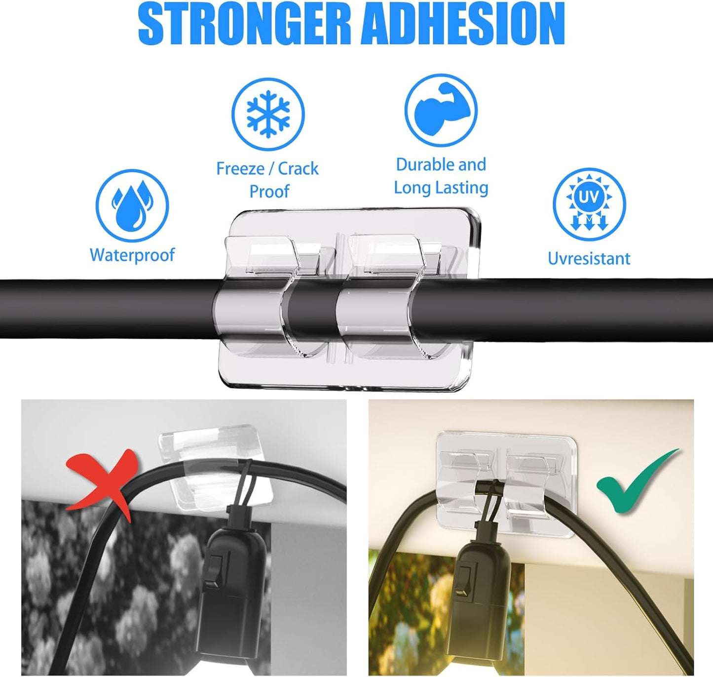 26Pcs Keviyi Hooks for Outdoor String Lights Clips: Double Hooks for Hanging - Heavy Duty Clear Cable Clips
