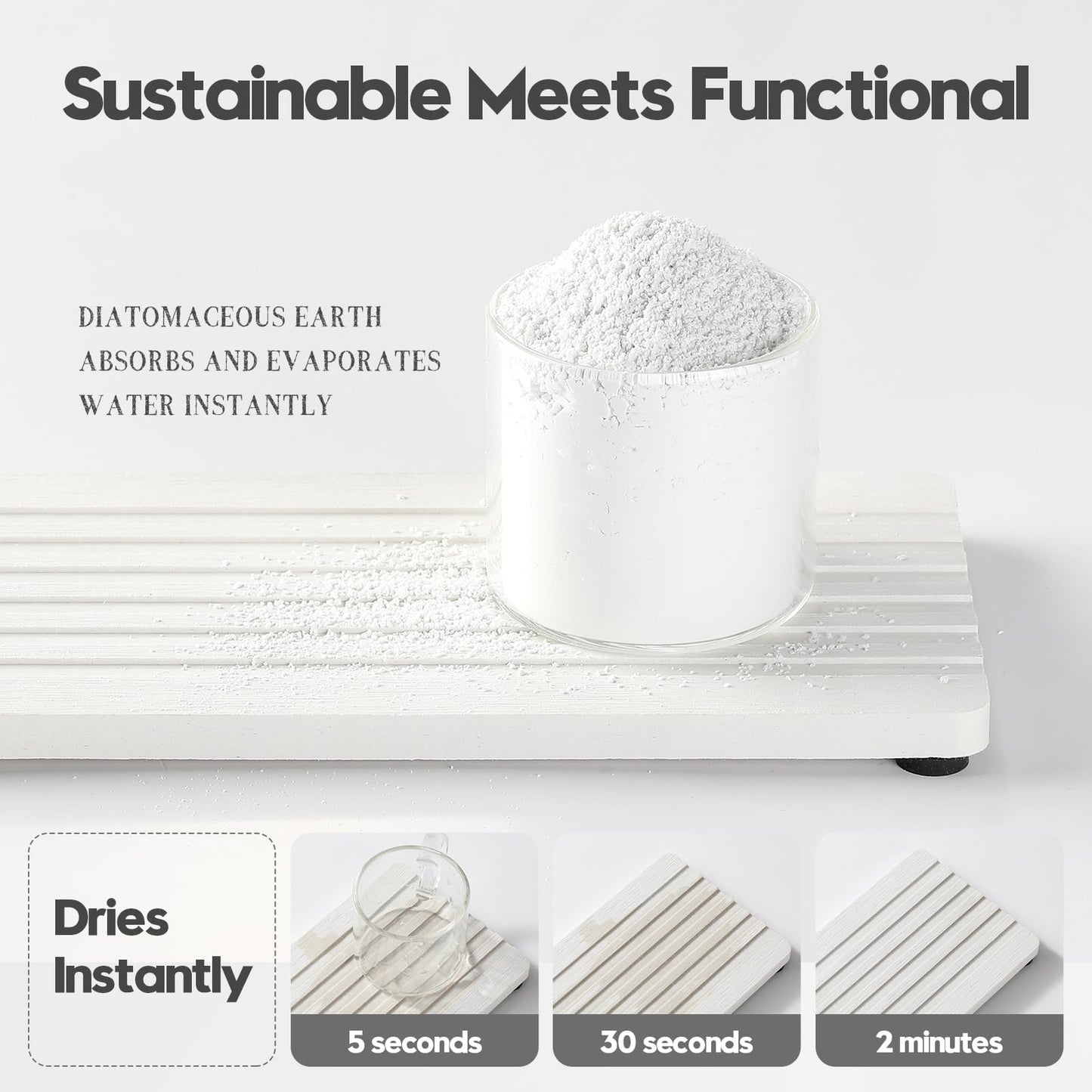Razborci 2PCS Diatomite Quick Stone Drying Tray Mat for Bathroom & Kitchen Counter, Instant Dry Water Absorbent Drink Bar Coasters,Vanity Sink Caddy Organizer,Dish Soap Sponge Holder, Ivory,8"x3.8"