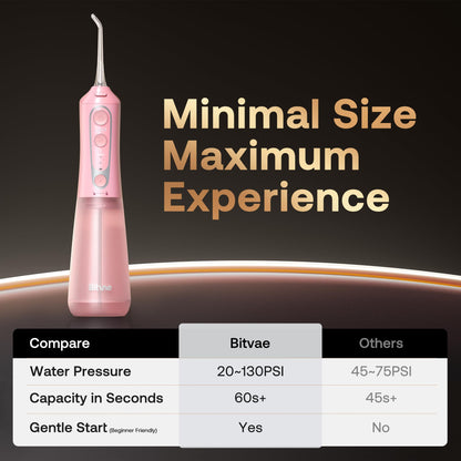 Bitvae Water Dental Flosser for Teeth, Cordless Water Teeth Cleaner Picks, 3 Modes 5 Intensities, IPX7 Waterproof, Rechargeable Water Dental Picks for Cleaning - Black