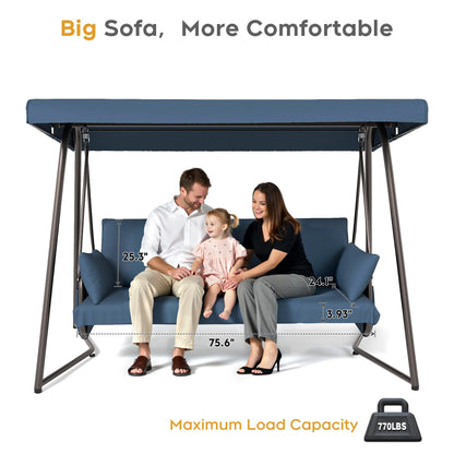 Terravoy Porch Swing Sofa Bed with Stand and Canopy, Outdoor 3-Seat Bench Swing Heavy Duty, Patio Extra Large Swing Bed with Rain Cover