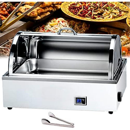 Stainless Steel Electric Chafing Dish with Adjustable Temperature and Folding Lid Buffet Warmer for Weddings Parties Catering (All Steel Cover 9L 1/1)