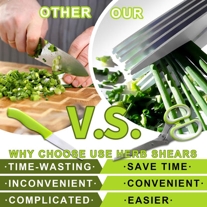 2 Pack Green Herb Scissors, Shallot Scissors, Multipurpose 5 Blade Kitchen Herb Shears, Herb Cutter with Safety Cover and Cleaning Comb for Chopping Shallot Basil Chive Parsley