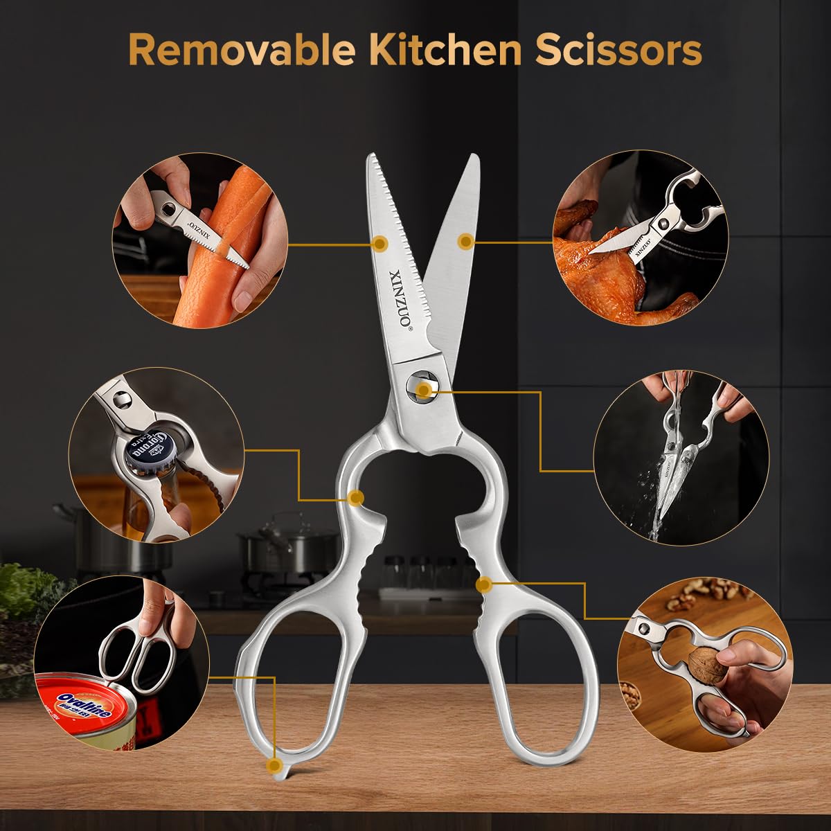 XINZUO Kitchen Knife Block Set,7-Piece Damascus Cooking Knife Set with Kitchen Shears for Professional Chefs and Home Cooking,Pakkawood Handle, Gift Box