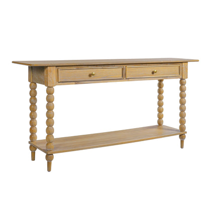 Christopher Knight Home Zeka Narrow Console Table with Storage, Wood Entryway Table with 2 Drawers and 1 Bottom Shelf, Retro Display Table with Unique Spherical Legs for Hallway, Living Room, Natural