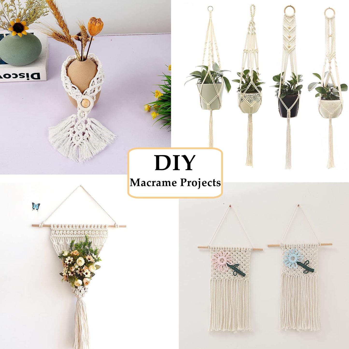 169pcs Macrame Kits for Beginners 3mm x 220yards Natural Cotton Macrame Cord Wall Hanging Kit, Best Macrame Supplies for Macrame Plant Hanger with Wooden Beads,Wooden Rings,Wooden Sticks,S Hooks