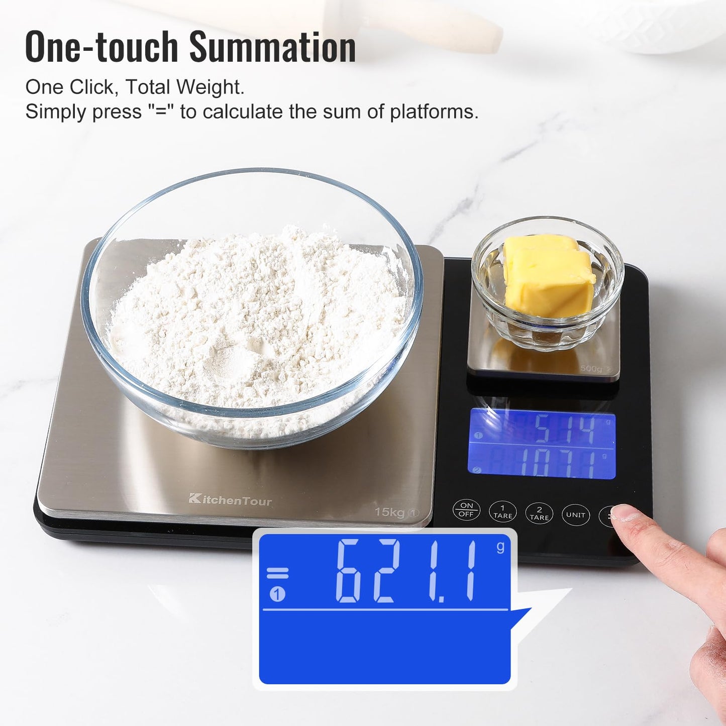 KitchenTour Dual Platform Food Scale, 0.001oz/33lb Precision Smart Kitchen Scales Digital Weight Grams and Ounces for Home Cooking Baking Meal Prep Sourdough Bread, Stainless Steel
