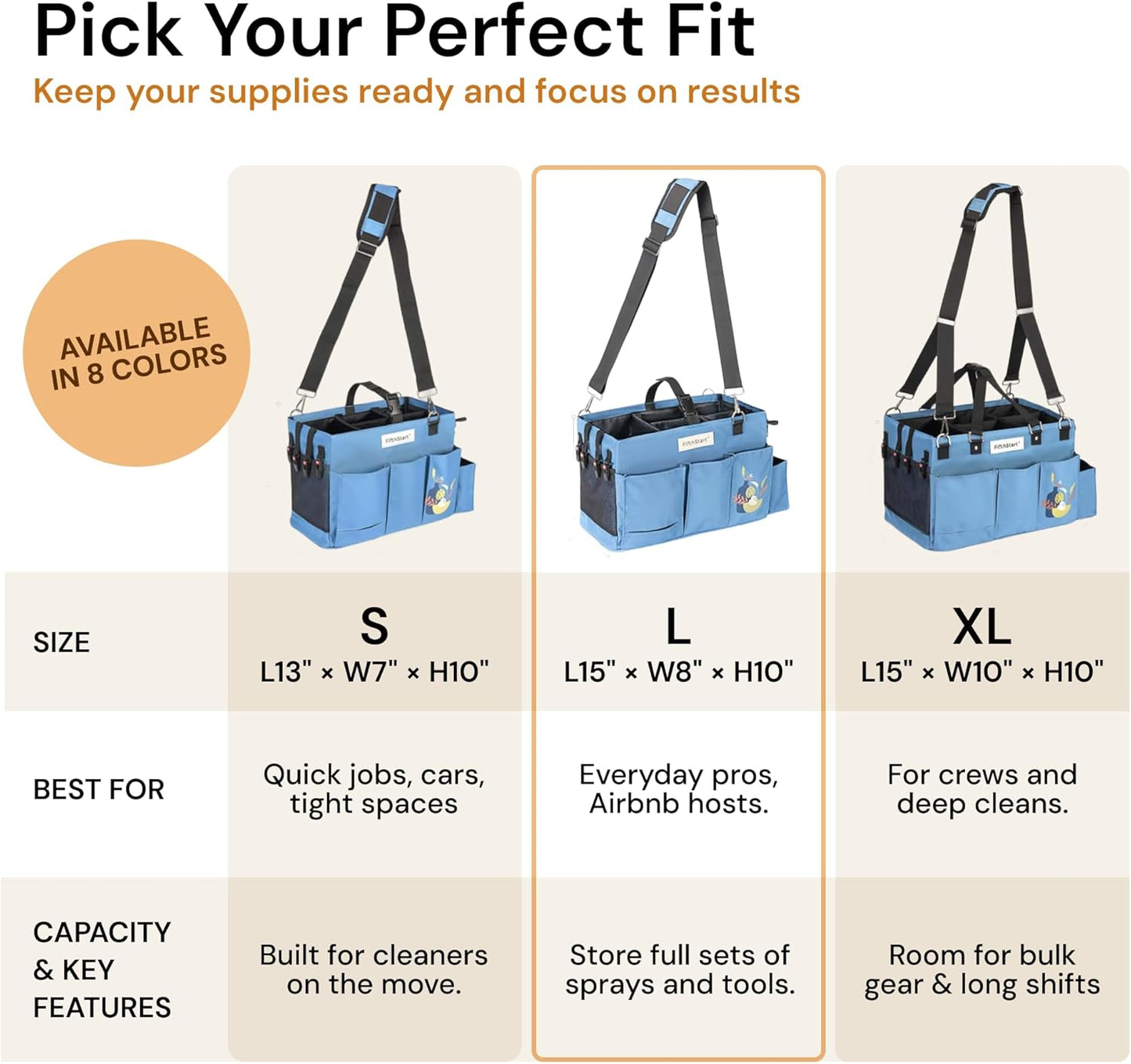 9 FifthStar Cleaning Caddy Bag for Professionals - Heavy-Duty Organizer with Shoulder Strap, Pockets, Mesh Base